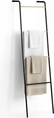 Produktbild von Relaxdays Handtuchleiter aus Metall, 4 Sprossen, für Handtücher & Kleidung, platzsparend, HxBxT 158x40x28 cm, schwarz