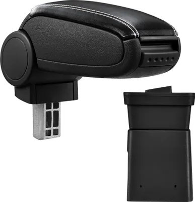 Immagine prodotto di [Bracciolo centrale, perfetto per Dacia Logan e Sandero, Dacia Logan (MK1, anno 2004-2013) Dacia Sandero (MK1, anno 2008-2012) Dacia Sandero (MK2, anno 2012-) - bracciolo con vano portaoggetti - rivestito - pelle artificiale nera con cuciture bianche