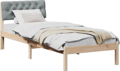 Produktbild von Bettgestell Braun und hellgrau 75 x 190 cm Massivholz Kiefer