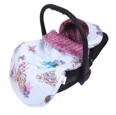 Produktbild von BabyLux Sommerfußsack 90 cm – Sommer Fußsack für Babyschale, Kinderwagen & Buggy – Baumwolle / Minky 147. Retro-Rosa + Meerjungfrauen