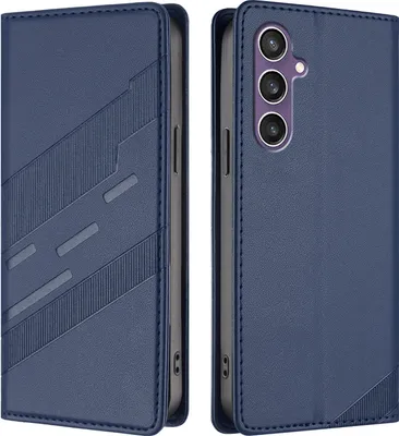 Produktbild von Hülle für Samsung Galaxy S23 FE, Kunstleder Brieftaschen Handyhülle mit Kartenfach und Standfunktion Blau