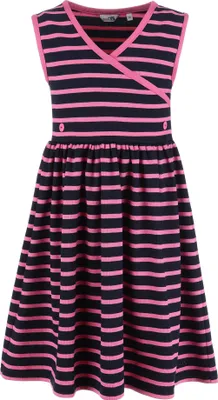 Produktbild von modAS Bretonisches Mädchenkleid Maritim - Streifenkleid Ringelkleid Kleid für Mädchen mit Streifen aus Baumwolle Größe 74 bis 80 in Blau/Magnolia