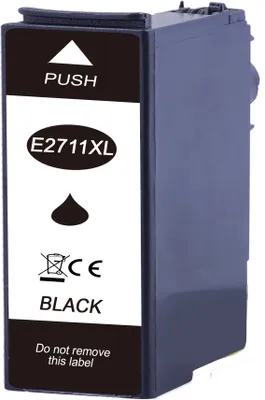 A black and white ink cartridge with text and symbols on a white background.