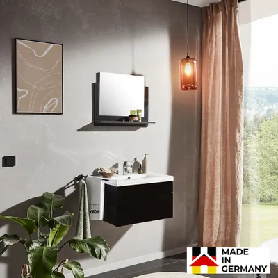 Produktbild von HOME DELUXE - Badmöbel-Set - WANGEROOGE Schwarz - Medium - inkl. Waschbecken und komplettem Zubehör - Breite Waschbecken: ca. 60 cm I Badezimmermöbel Waschtisch Badmöbelset