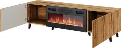 Immagine prodotto di Tavolino per TV con camino elettrico HAER - rovere wotan / nero