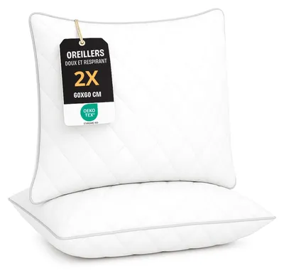 Zdjęcie produktu dla Zestaw 2 poduszek do spania - Oddychające i hipoalergiczne - 60 x 60 cm