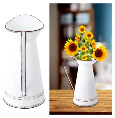 Produktbild von Blumenvase im Bauernhausstil für Hochzeitsdekoration, verzinkte Krugvase aus Metall