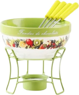 Produktbild von Schokofondue Set Keramik Schoko Foundue Teelichtfondue Fondü Fondant Schokolade Grün
