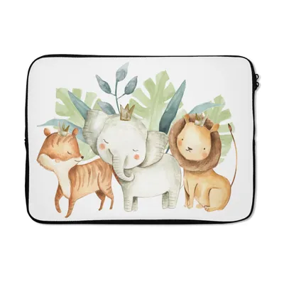 Produktbild von MuchoWow® Laptop Hülle 13 Zoll Dschungel - Elefant - Fuchs - Löwe Laptoptasche - Laptophülle - Sleeve - Rundumschutz
