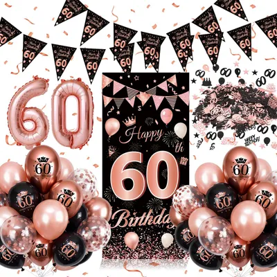 Productafbeelding van Decoratie voor 60e verjaardag vrouw in rosegoud en zwart