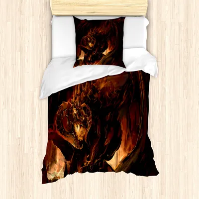Produktbild von ABAKUHAUS Drachen Mantele, Drachen, Milbensicher Allergiker geeignet mit Kissenbezügen, 135 cm x 200 cm - 80 x 80 cm, Gelb Braun