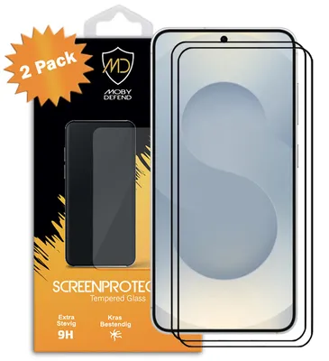Productafbeelding van 2-Pack MobyDefend Screenprotectors - Geschikt voor  Samsung Galaxy S25  -  Screensavers Met Zwarte Randen - Gehard Glas
