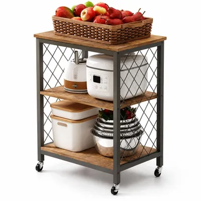 Immagine prodotto di Mobile su ruote marrone scuro in stile loft, tavolino da cucina con rotelle 60 cm