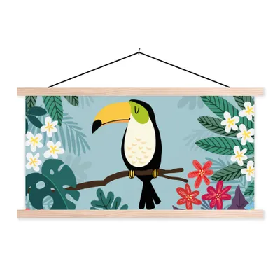Produktbild von MuchoWow® Textilposter Tukan - Pflanzen - Kinder - Tiere - Kinder 60x30 cm mit holzfarbenen Rahmen - Dekoration