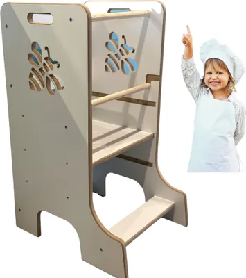 Obrázok produktu pre Učiaca veža montessori motív včielka biela s protišmykovou podložkou