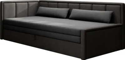 Produktbild von Sofa mit Schlaffunktion und Bettkasten Couch für Wohnzimmer Schlafsofa, Polstersofa Wohnlandschaft mit Bettfunktion - 214x77x82 cm  - FULO (Links, Schwarz + Grau - Poco 04 + 10)