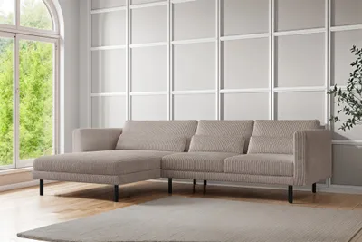 Produktbild von Ecksofa Designersofa AGADA in Stoff Poso Beige Ottomane Links