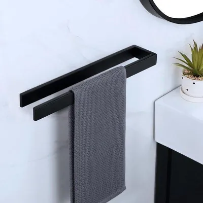 Obrázek produktu pro RVS držák na ručníky do koupelny a kuchyně, 40 cm, černý, samolepicí