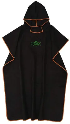 Productafbeelding van Ibenzoa® Oversized strandponcho met capuchon, gemaakt van microvezelpolyester, 110x90 cm, 490 gram, sneldrogend en lichtgewicht – geschikt voor volwassenen en jongeren, zwart/donkerblauw/oranje