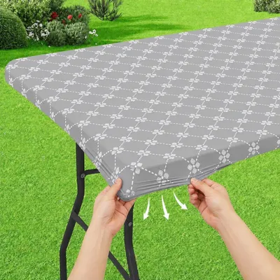 Produktbild von Abwaschbare Tischdecke Rechteckig mit Gummizug Hellgrau 75x183cm