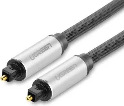 A close-up studio shot of a Ugreen optical audio cable against a white background.