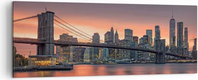 Produktbild von Bild auf Leinwand - Leinwandbild - New York Brücke Nacht - 140x50cm - Wand Bild - Wanddeko - Leinwanddruck - Bilder - Kunstdruck - Wanddekoration - Leinwand bilder - Wandkunst - AB140x50-4048