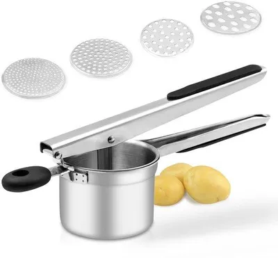 Productafbeelding van Ibenzoa® Robuuste roestvrijstalen aardappelpers - 425 ml – grote pers met versterkte lasconstructie, antislip siliconenhandgrepen, vaatwasmachinebestendig