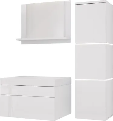 Image de Ensemble de meubles de salle de bains blanc/blanc brillant, ensemble de meubles de salle de bains, meubles d'ensemble de salle de bains