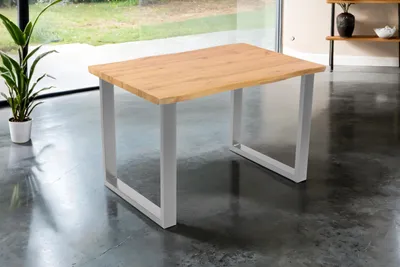 Produktbild von Esstisch 120x80 cm Baumkante Holz Wildeiche-Optik U-Gestell Metall silber JOSY