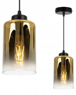 Produktbild von Pendelleuchte Loft Gold Elegant mit Glasschirm E27 – Moderne Hängelampe Kronleuchter Deckenlampe für Wohnzimmer und Esszimmer