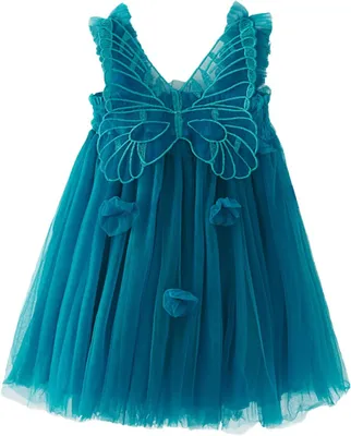 Produktbild von ASKSA Prinzessinnenkleid fuer Kleinkinder Kleinkind Maedchen aermellos Schmetterling Tuell Spitze Rueschen Kleid Tanz Party Prinzessin Kleider, Pfauenblau, Groesse: 130