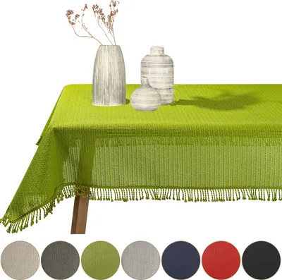 Produktbild von Gartentischdecke mit Fransen Grün Eckig 110x140cm Tischdecke Schaumtischdecke abwischbar Garten Tischtuch