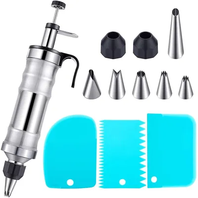 Produktbild von Spritzbeutel Set Edelstahl 304 mit 6 Tüllen, wiederverwendbar, für Cupcakes & Kuchen, einfach zu bedienen, Geschenk für Backliebhaber