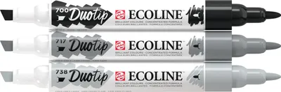 Produktbild von Ecoline Duotip, 3 Stück(e), Schwarz, Grau, Hellgrau, 10 Jahr(e), Meißel/feine Spitze, Weiß, Rund