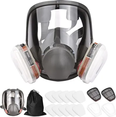 Produktbild von Wiederverwendbare Vollgesichts-Gasmaske, Schutz vor organischen Gasen, 16 in 1, großes Sichtfeld für Lackier-, Polier-, Schweiß- und andere Maschinen