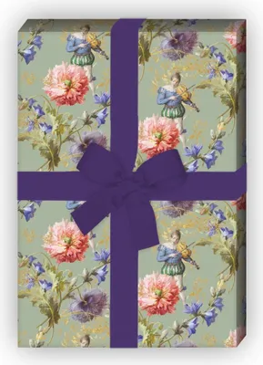 Produktbild von Elegantes Blumen Geschenkpapier mit venezianischem Violonisten auf grün - G7721, 32 x 48cm