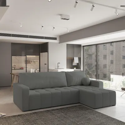 Produktbild von Masseno Ecksofa VOLIRA mit Schlaffunktion L-Form, Sofa mit Bettkasten, Wohnzimmersofa, Couch, Soffa, Bettsofa, Couchgarnitur- Grau, QUELLE 92