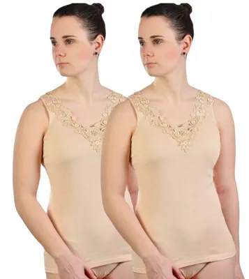 Produktbild von TOKER COLLECTION® Unterhemd Damen Unterhemd mit extra breiter Spitze 2 Stück (Packung, 2er Pack) exklusive Spitzen, Farbe Haut, Größe 52/54