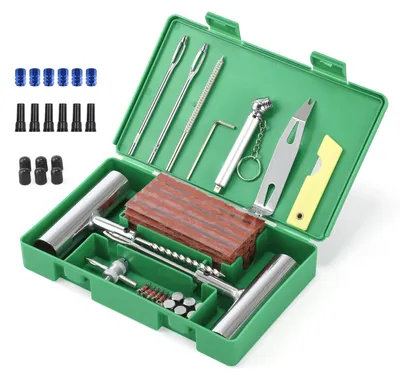 Produktbild von Reifenreparaturset Reifenpannenset Reparaturset - 71 Teile - Für schlauchlose Reifen - Mit Reifendruckmesser und Handschuhen - Auto und Motorrad