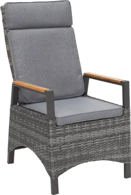 Produktbild von Positionsstuhl Nizza Verstellsessel Gartenstuhl Esstischstuhl Teak-Armlehne Grau