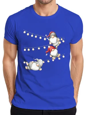 Obrázok produktu pre Vianočný škriatok Gnome Fairy Lights Vianočný darček Škandinávske pánske tričko, modrá, 3XL