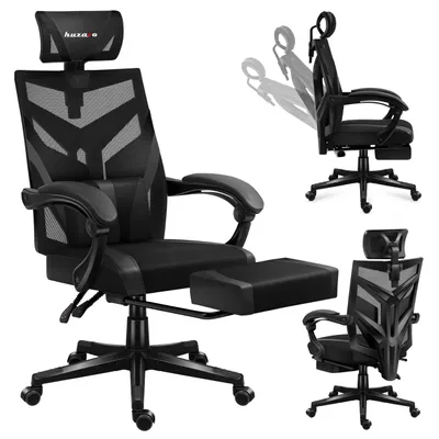 Obrázek produktu pro Huzaro Combat 5.0 | Herní židle Ergonomická kancelářská židle Židle k PC | Podnožka Nastavitelná opěrka hlavy do 140 kg Úhel sklonu 90-140° | Černá