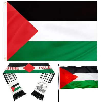 Palästina-Flagge mit Ösen, 150x90 cm, Polyester, 2 Stück