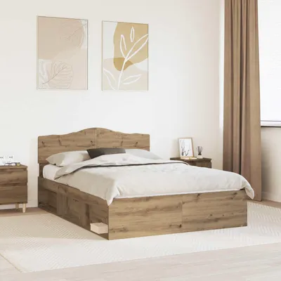 Immagine prodotto di Maison Exclusive - Letto matrimoniale con struttura in legno massello di pino, finitura artigianale in rovere, dimensioni 150 x 200 cm
