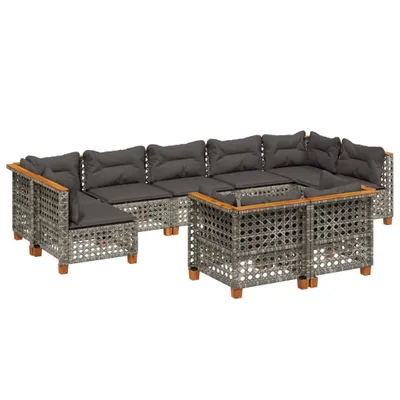Produktbild von vidaXL 9-tlg. Garten-Sofagarnitur mit Kissen Grau Poly Rattan