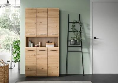 Produktbild von Ice Badschrank 6 Türen, 1 Regal Eiche Nachbildung.