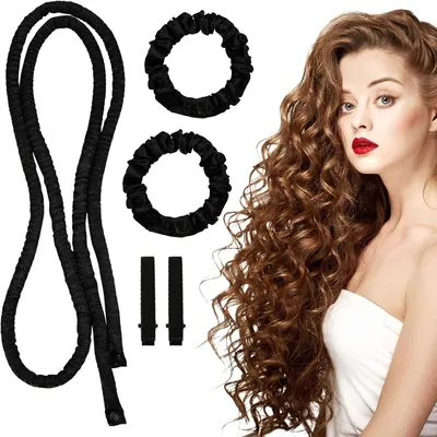 Produktbild von Lockenband für Locken über Nacht ohne Hitze, Lockenstäbe als Stirnband, Lockenwickler für langes und kurzes Haar, Schwarz