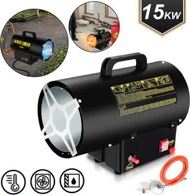 Zdjęcie produktu dla Jopassy, piec gazowy o mocy 15 kW, nadmuchowy, do użytku z butlą gazową, z regulatorem ciśnienia gazu, grzejnik przemysłowy, 700 mbar, urządzenie grzewcze