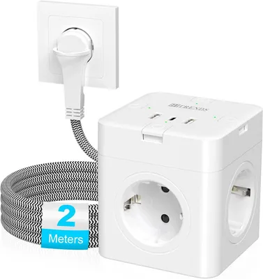 Produktbild von Steckdosenwürfel mit 3 USB-Anschlüssen - 4-fach Schuko-Steckdosenleiste - Mehrfachsteckdose mit Einzelschalter