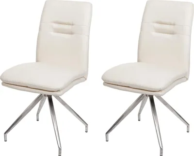 Produktbild von 2er-Set Esszimmerstuhl | HxBxT 90x47x60cm | Sitzhöhe 49cm | Stoff/Textil Edelstahl gebürstet | Creme-Beige | Küchenstuhl Lehnstuhl Stuhl